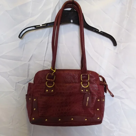 Vintage Great American Leather Works Studded Croc Embossed Shoulder Bag